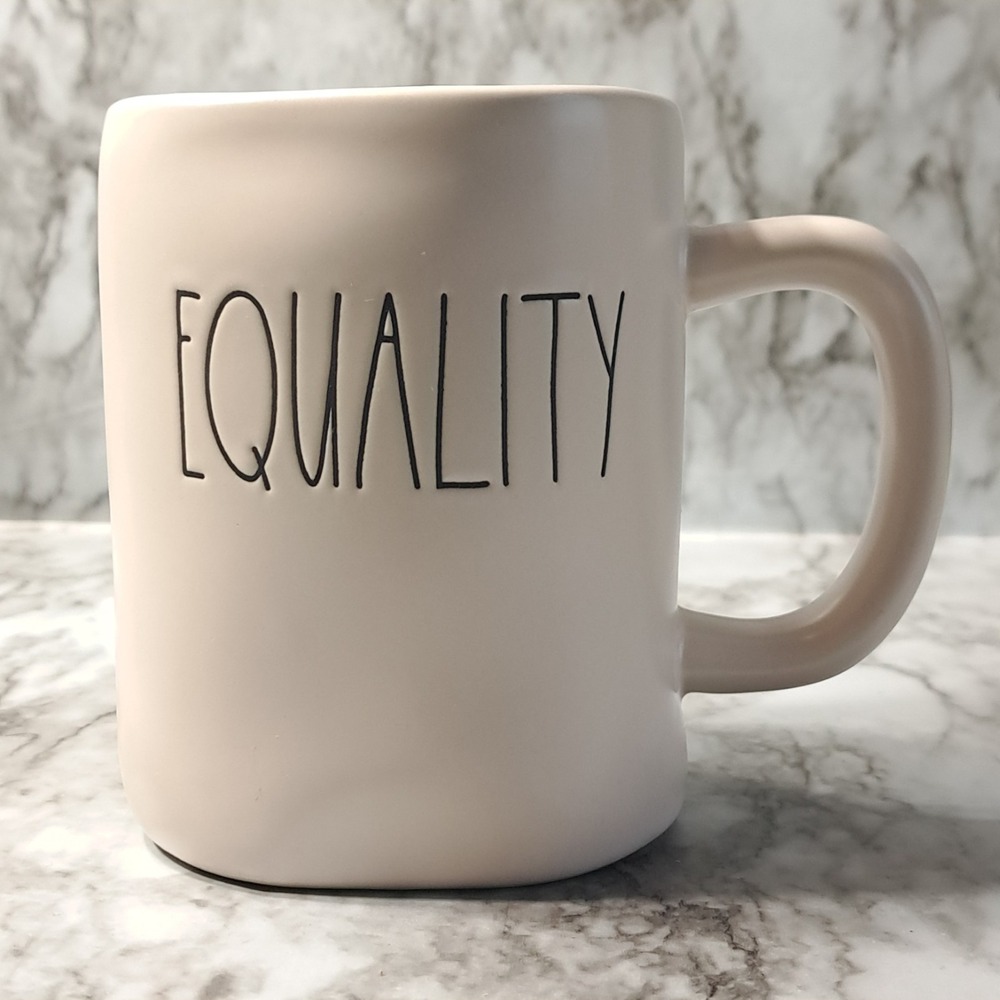 Rae Dunn By Magenta Equality White Coffee/Tea Ceramic Mug 12 oz Made In China